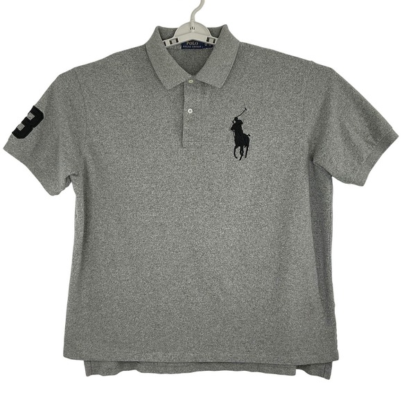 Polo Ralph Lauren Men's 2XB Big Pony Gray Polo Shirt Black Logo Big & Tall - Picture 7 of 8